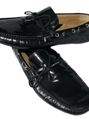Romeo Gigli patent leather moccasins new, black with blue, size 43 IT
