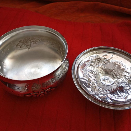 Vintage Silver-Plated Jewelry Box used with embossed floral motif