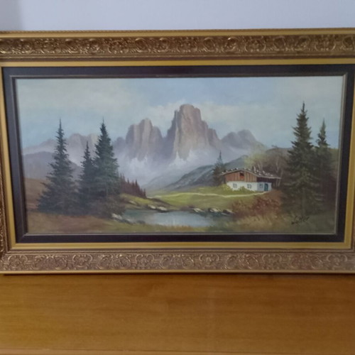 Oil painting with vintage frame