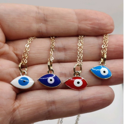 Enameled Evil Eye Necklace in Red with Gold Chain