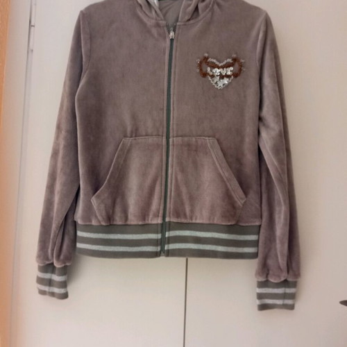 Velvet gray cardigan with mouse design and rhinestones like new