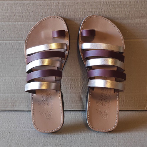 Danah women's leather sandals size 36 new, brown and gold