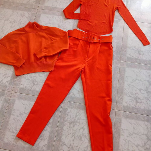 Zara women's tops and Shein orange pants set