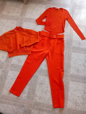 Zara women's tops and Shein orange pants set