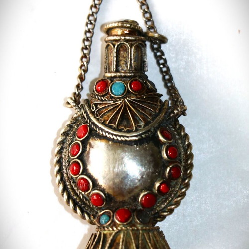 Tibetan Flask Pendant new with semi-precious stones