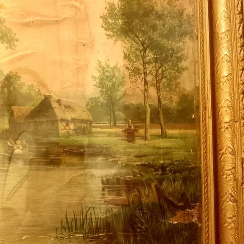 Painting used 1909 with glass and golden carved frame