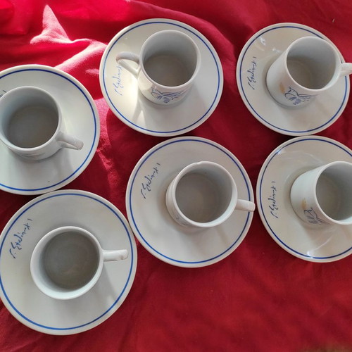 Collectible porcelain coffee cup set of six by Stathopoulos new