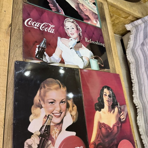 Coca Cola old metal signs used, set of 4, 30x50 cm