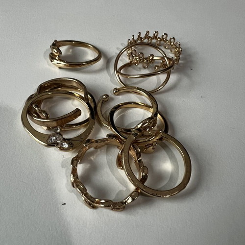 Rings set of 10 new, gold color, adjustable