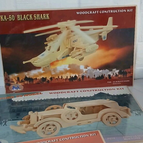 Wooden construction kits KA-50 Black Shark, Ford V8, F-20 new, set of three