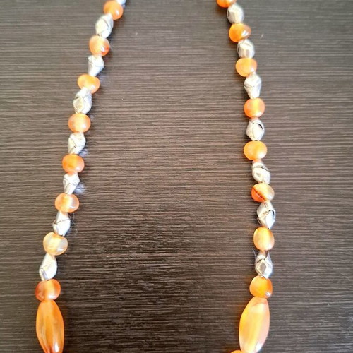Vintage 80s-90s 925/926 Silver Necklace with Natural Agate and Carnelian, Handmade