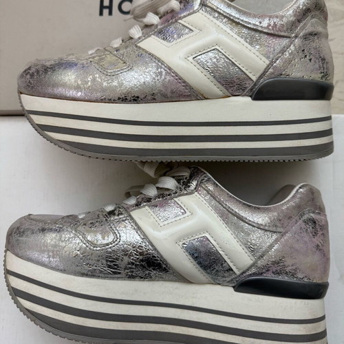 HOGAN Silver sneakers 38.5 like new, genuine silver sports shoes