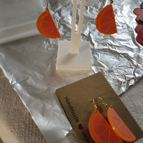 Our Vutamin C earrings orange pink 3D printed hand painted made to order