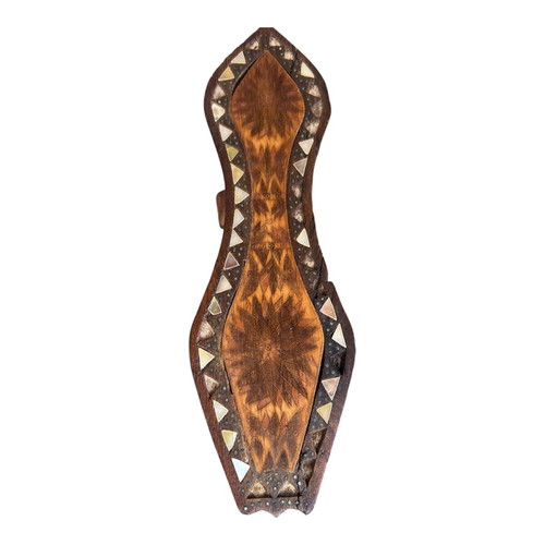 Wooden handmade ethnic decoration with mother of pearl used