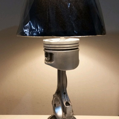 Desk lamp handmade from BMW piston and gear base, new