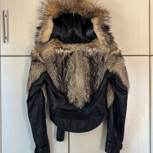 Jean Claude Jitrois Vintage Leather Jacket with Fox Fur Size M like new