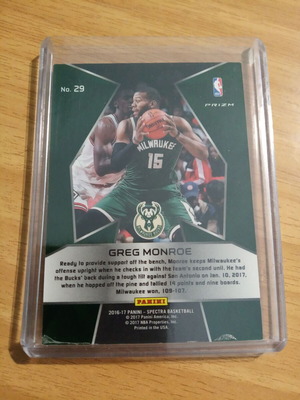Panini America 2016 2017 Spectra Basketball Greg Monroe fat card Milwaukee Bucks 29