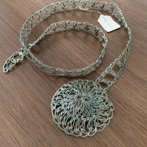 Veloudakis handmade metal belt, adjustable, olive metallic and grey