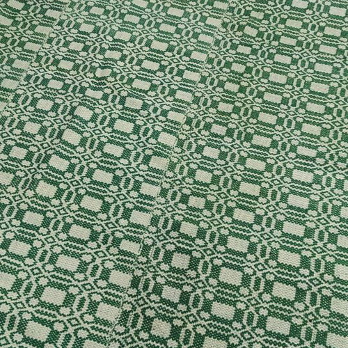 Handwoven Blanket with Traditional Green and Cream Pattern, Like New