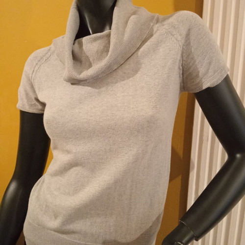Motivi short-sleeve knit sweater, gray, size M, 5% cashmere