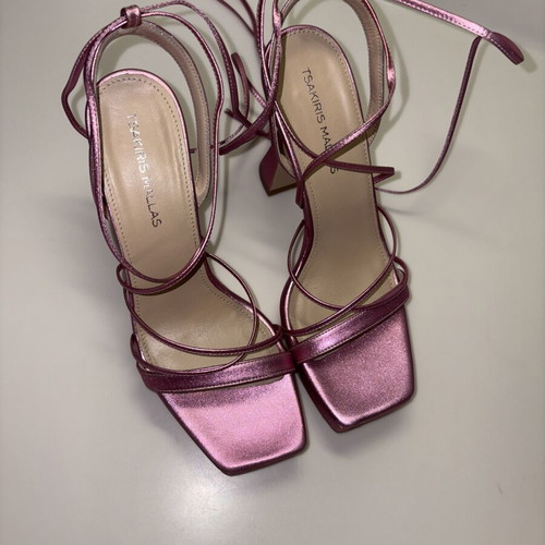 Tsakiris Mallas pink metallic platform sandals size 38 like new, 12 cm heel