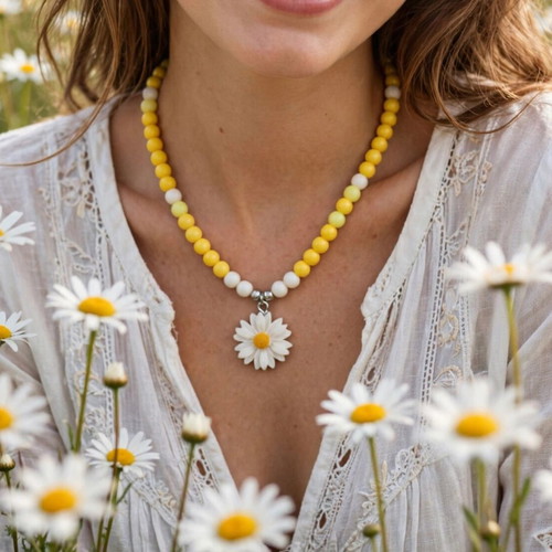 Beaded necklace yellow for spring and summer, new