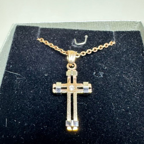 Oxzen steel and zircon cross pendant with chain