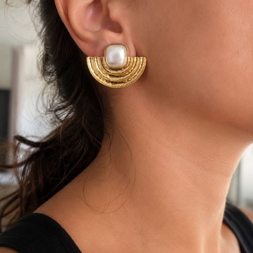 Stainless steel earrings with white and gold detail