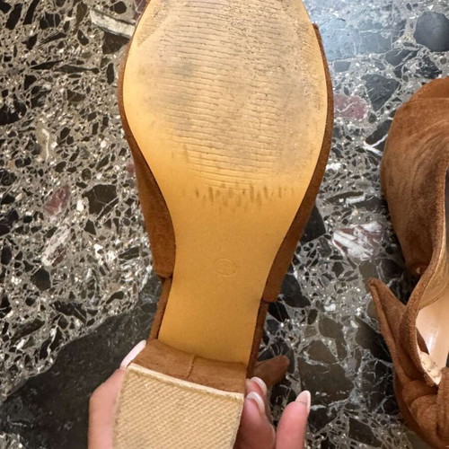 Famous peep toe suede camel women's sandals No 38 like new