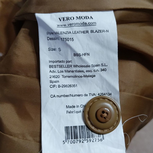 Leather jacket Vero Moda size S 38 beige like new