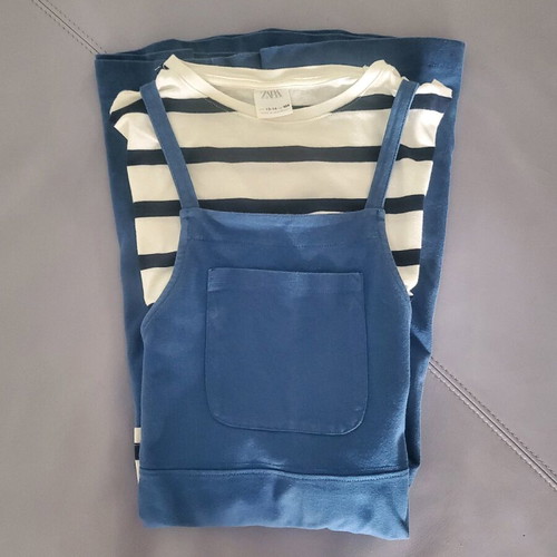 Zara Arty 2-Piece Dress 14y like new, blue with striped blouse
