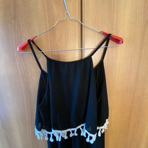 Long dress with spaghetti straps, new, black and beige