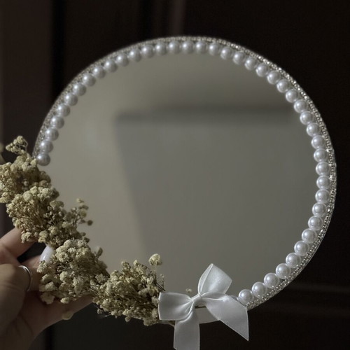 Handmade bridal tray mirror with pearls new