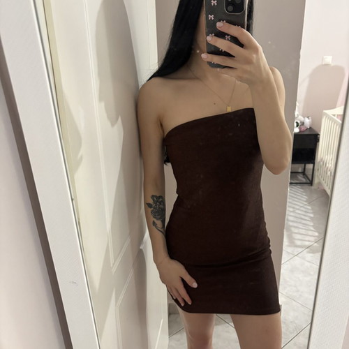 H&M strapless lurex mini dress, brown