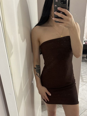 H&M strapless lurex mini dress, brown
