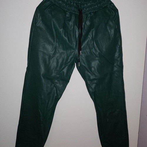 Green faux leather pants with elastic waist and ankle, like new