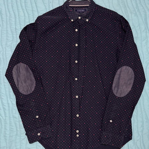 ZARA Man Navy Polka Dot Slim Fit Shirt Large like new