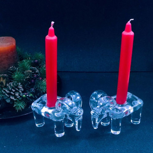 Kosta Boda Jylbock crystal candlesticks pair by Bertil Vallien new