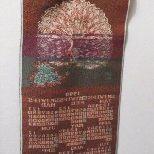 Japanese Wall Hanging Calendar 1990 vintage with Peacock and Flowers used