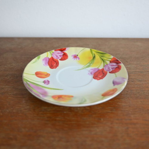 Porcelain plate set used with handpainted tulip design, 8 pieces