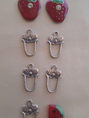 Strawberry, acorn and watermelon craft charms set