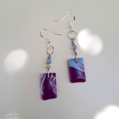 Square Earrings Purple-Blue New Handmade Hypoallergenic Recycled