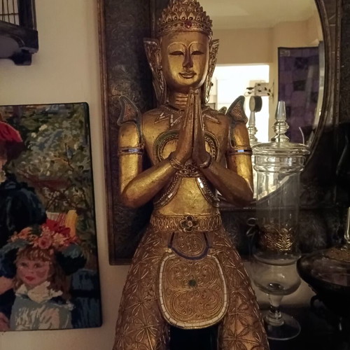 Thep Panom Thai Wooden Angel Statue like new, gold leaf