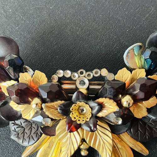 Vintage French Barrette hair clip 1980s baroque style amber color used
