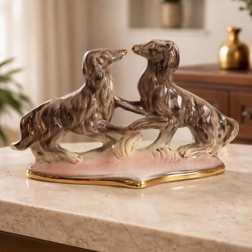 Vintage porcelain Borzoi decoration used, hand decorated 1960s