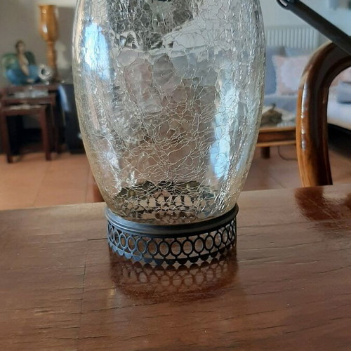 Lamp like new with blown glass and bronze metal