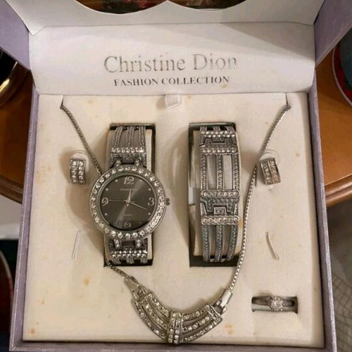 Christine Dion jewelry set new, silver tone with rhinestones