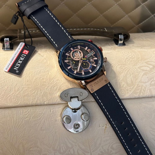 Curren men's watch new with leather strap blue and red
