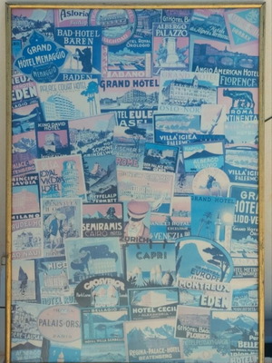 Vintage hotel collage framed, used, 50x70 cm