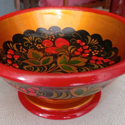 Traditional Russian wooden Khokhloma bowl new